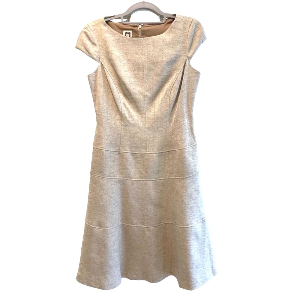 Anne Klein Women's Beige‎ Herringbone Cap Sleeve Sheath Dress Size 4
